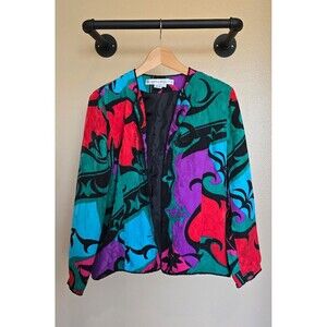 Vintage Anne Crimmins for Umi  100% silk colorful jacket Women's size 8